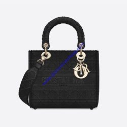 Medium Lady D-lite Bag Cannage Embroidery Black