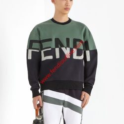 Fendi Sweater Unisex Contrast Logo Cotton Green/Black