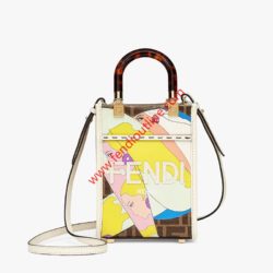 Fendi Mini Sunshine Shopper Bag In Girls Graphics FF Motif Fabric Brown