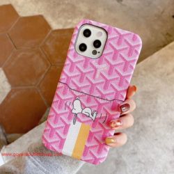 Goyard Goyardine Saint Louis X Snoopy Leather Card Case iPhone Case Pink