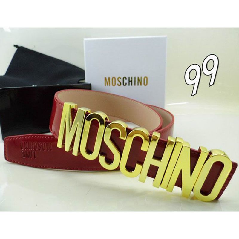 Moschino Logo Buckle Large Patent Leather Belt Red