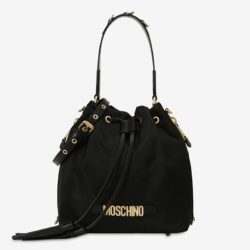 Moschino Lettering Logo Nylon Bucket Bag Black