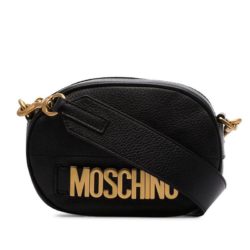 Moschino Lettering Logo Calfskin Shoulder Bag Black