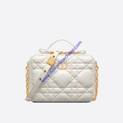 Dior Caro Box Bag with Chain Cannage Calfskin White