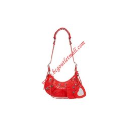 Balenciaga XS Le Cagole Shoulder Bag Embossed Leather In Red/Silver