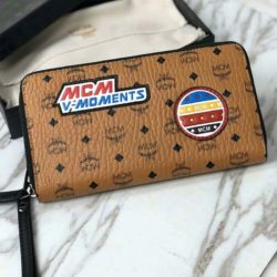 MCM Large Zip Around Wallet with Wrist In Victory Patch Visetos Brown