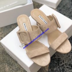 Manolo Blahnik Gable Mules Suede With Square Buckle Khaki