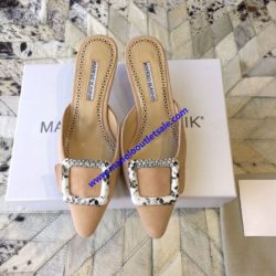 Manolo Blahnik Maysale Mules Suede With Square Buckle Khaki