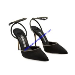 Manolo Blahnik Narcona Pumps Satin With Crystal Ankle Strap Black