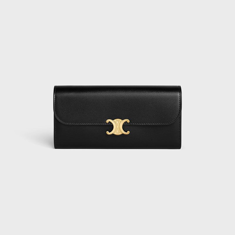 Celine Large Bi-Fold Wallet in Shiny Calfskin Black