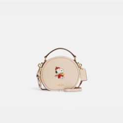 Coach Canteen Crossbody Bag in Pebble Leather with Peanuts Snoopy Cuddle Motif Apricot