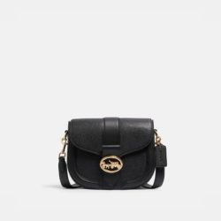 Coach Georgie Saddle Bag in Pebble Leather and Smooth Leather Black