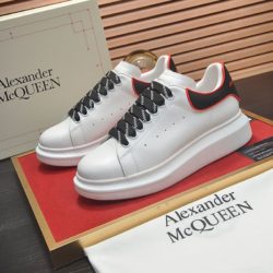Alexander Mcqueen Oversized Sneakers Unisex Calf Leather with Contrast Rubber Heel White/Black/Red