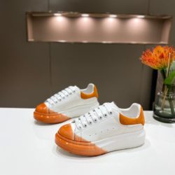 Alexander Mcqueen Oversized Sneakers Unisex Calf Leather with Melange Spray White/Orange