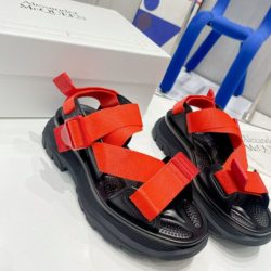 Alexander Mcqueen Tread Sandals Women Rubber with Fabric Strap Black/Red