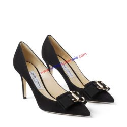 Jimmy Choo Ari 100 Pumps Women Suede With JC Logo And Grosgrain Bow Black