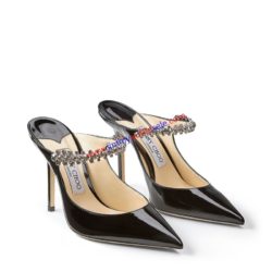 Jimmy Choo Bing 100 Mules Women Patent Leather With Crystal Strap Black