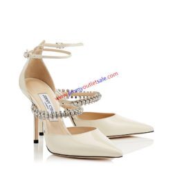 Jimmy Choo Bobbie 100 Pumps Women Patent Leather With Crystal Strap Beige