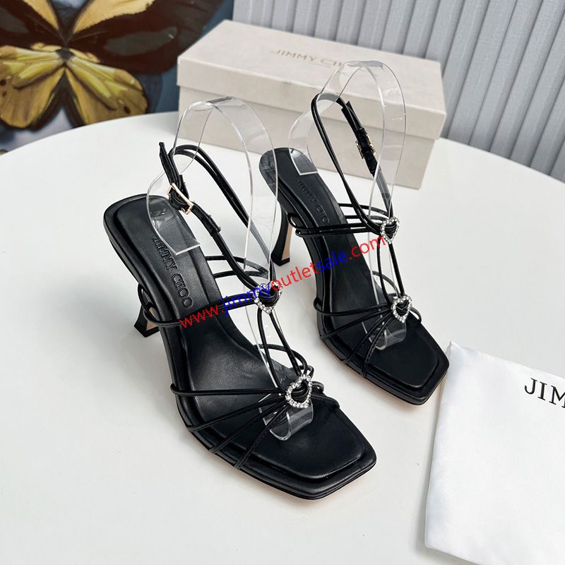 Jimmy Choo Indiya 85 Sandals Women Nappa Leather With Crystal Hearts Black