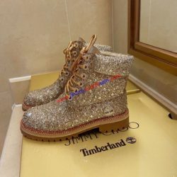 Jimmy Choo Timberland Boots Women Nubuck Leather With All Over Swarovski Crystals Brown