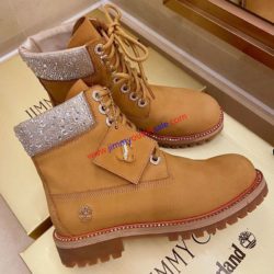 Jimmy Choo Timberland Boots Women Nubuck Leather With Crystal Embellishment Brown