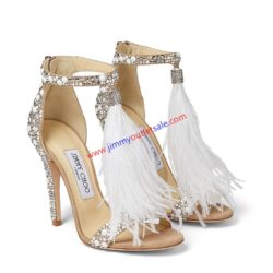 Jimmy Choo Viola 100 Sandals Women Suede With Crystal Embellished And Ostrich Feather Nude