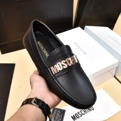 Moschino Lettering Logo Men Leather Loafers Black