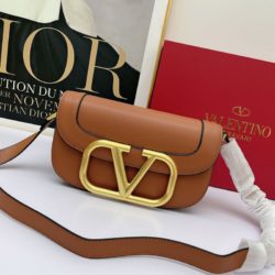 Valentino Large Supervee Shoulder Bag In Calfskin Brown