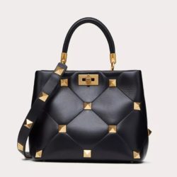 Valentino Meidum Roman Stud Handbag In Nappa Leather Black/Gold