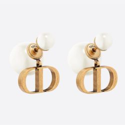 Dior Tribales Earrings Antique CD and White Resin Pearls Gold