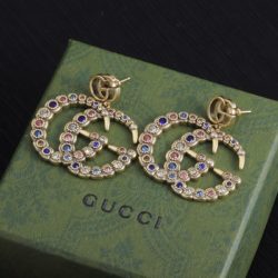 Gucci Double G Colored Crystal Flower Earrings In Gold
