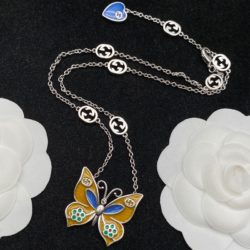 Gucci Enamel Butterfly Necklace In Silver
