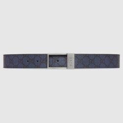 Gucci GG Belt with Rectangular Buckle GG Supreme Canvas Navy Blue/Silver