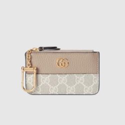 Gucci Marmont Key Holder In Leather and GG Supreme Canvas Apricot