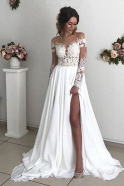 Schlichtes Brautkleid Mit Ärmel Summer Hochzeitskleider mit Spitze – BMbridal.de