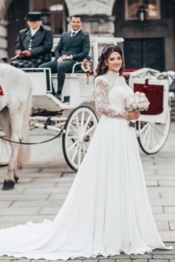 Elegante Brautkleider A Linie Mit Ärmel Chiffon Hochzeitskleider mit S – BMbridal.de